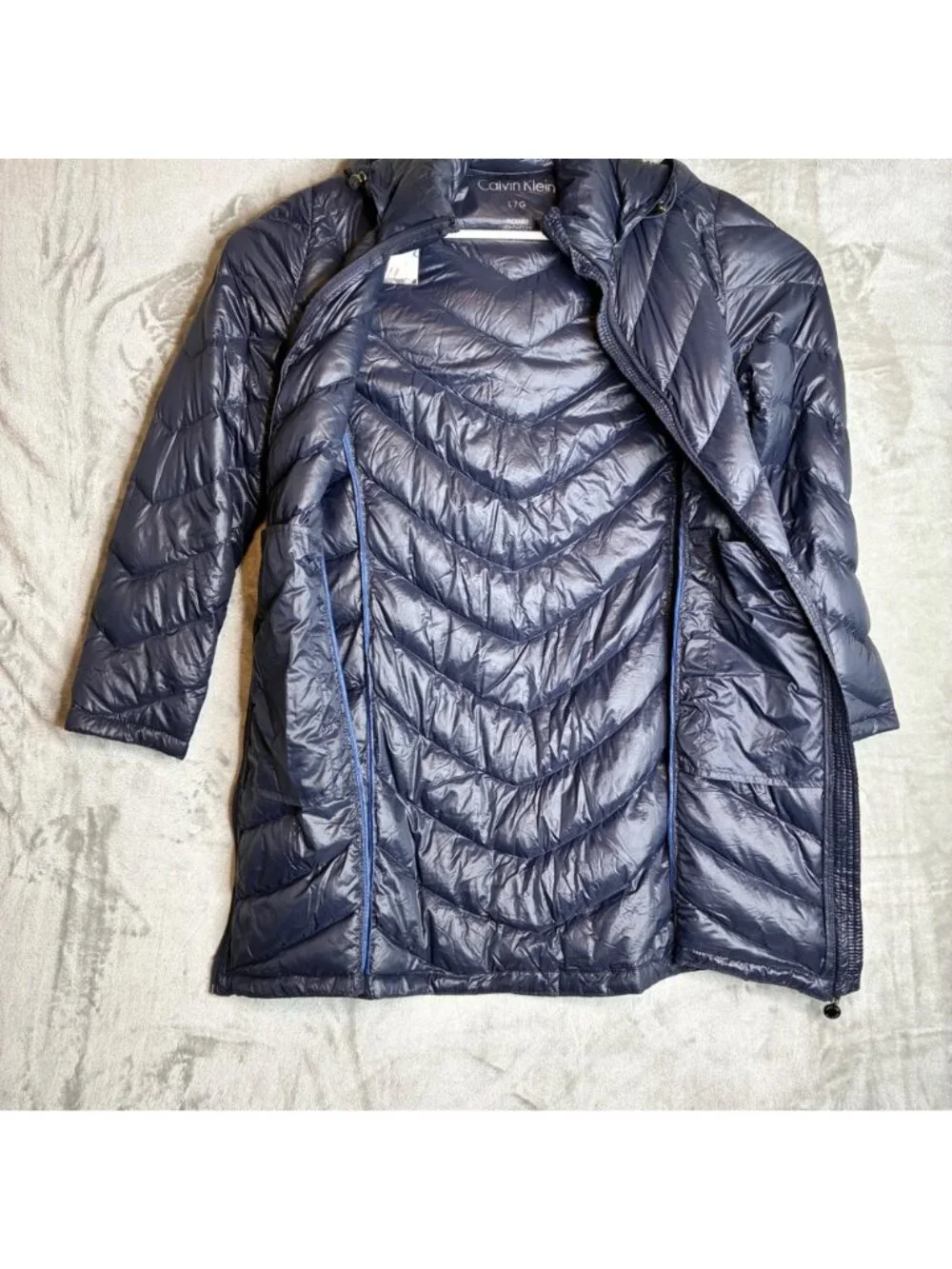 Calvin Klein Womens Packable Lightweight Down Puffer Coat With Hood Navy Large - Picture 9 of 10